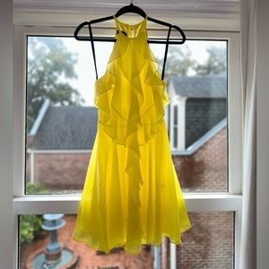 BEBE YELLOW RUFFLE HALTER DRESS - SIZE XXS